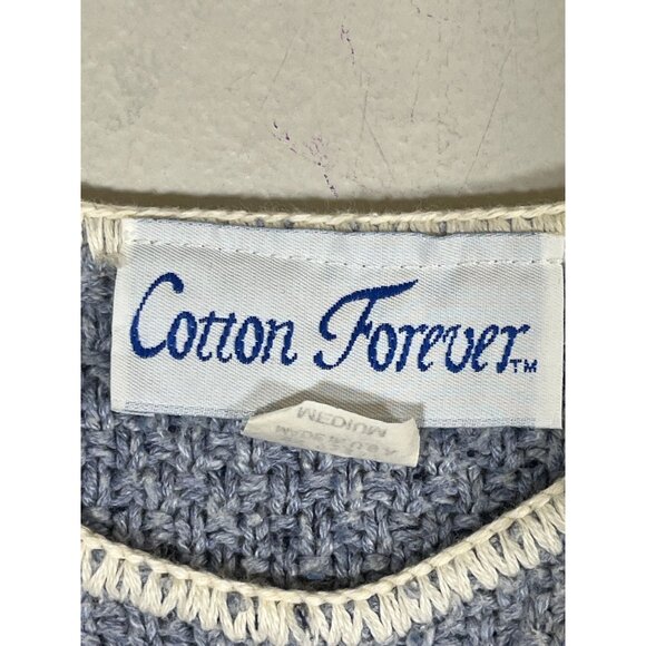 Retro Knit Sweater M Blue Coastal Nautical Preppy Old Money Neutral Classic Chic - Picture 2 of 9